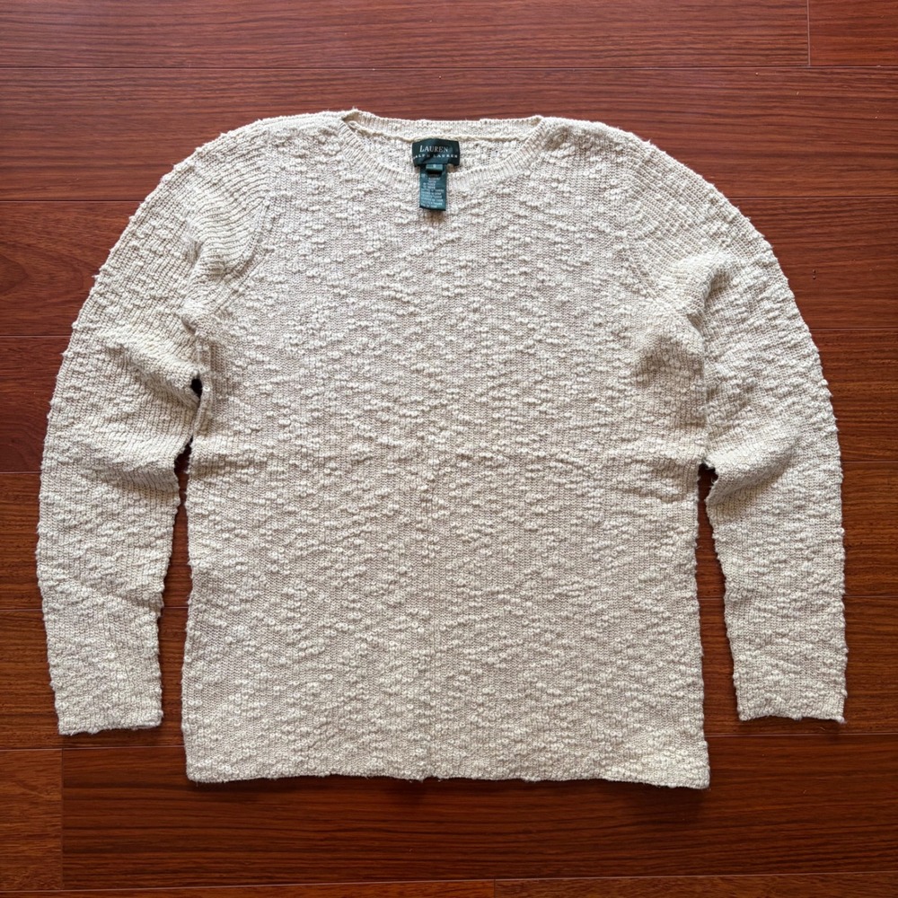 Lauren Ralph Lauren Womens S Cream Textured Knit Cotton Rayon Sweater Pullover